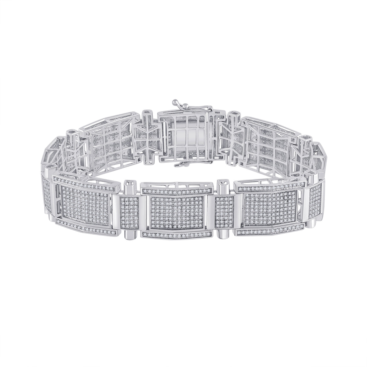 10kt White Gold Mens Round Diamond Link Bracelet 3-5/8 Cttw