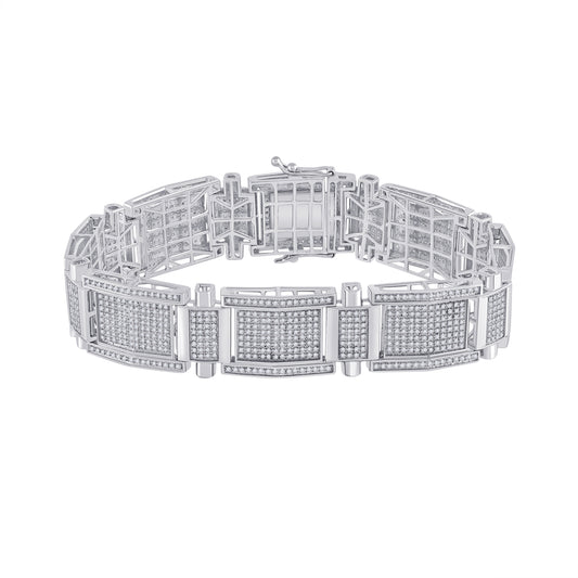 10kt White Gold Mens Round Diamond Link Bracelet 3-5/8 Cttw