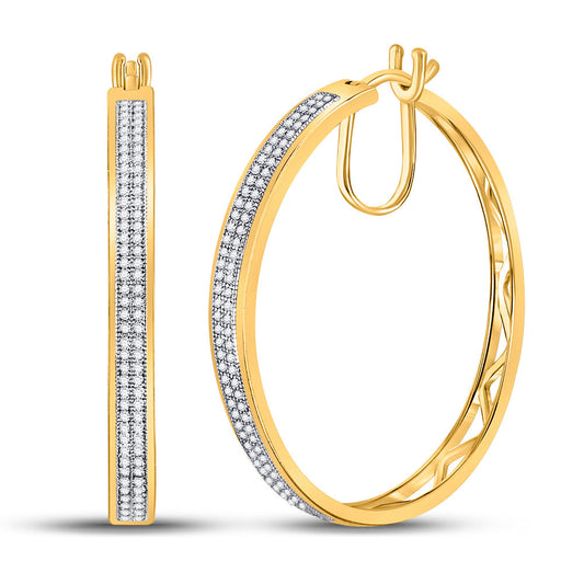 10kt Yellow Gold Womens Round Diamond Hoop Earrings 1/2 Cttw