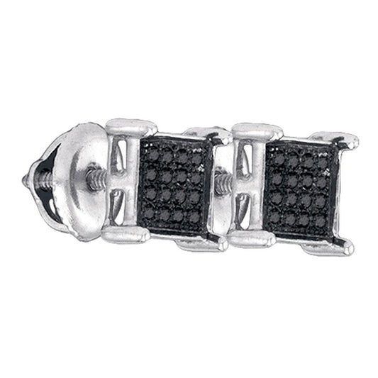 Sterling Silver Mens Round Black Color Enhanced Diamond Square Cluster Earrings 1/10 Cttw