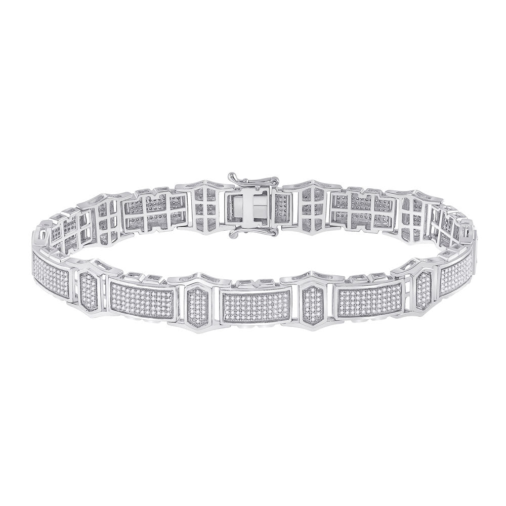 10kt White Gold Mens Round Diamond Link Bracelet 2 Cttw