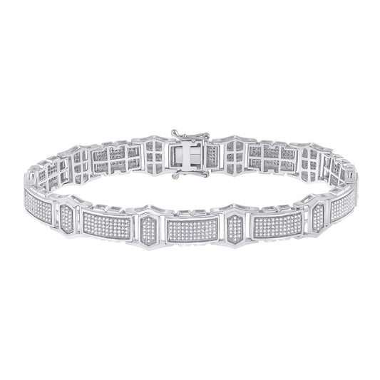 10kt White Gold Mens Round Diamond Link Bracelet 2 Cttw