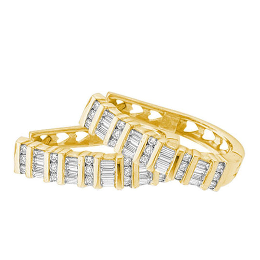 Yellow-tone Sterling Silver Womens Baguette Diamond Hoop Earrings 1/4 Cttw