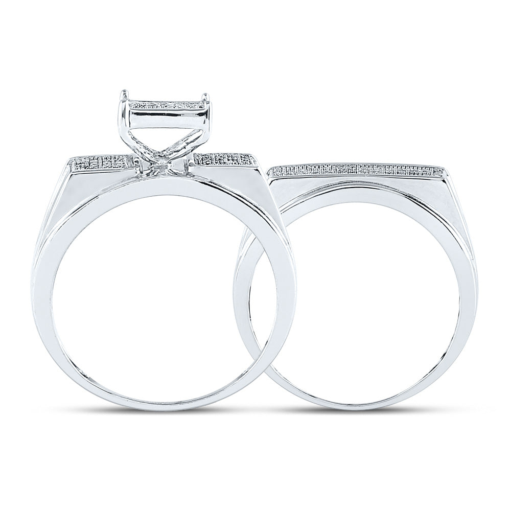 Sterling Silver Round Diamond Square Bridal Wedding Ring Band Set 1/4 Cttw