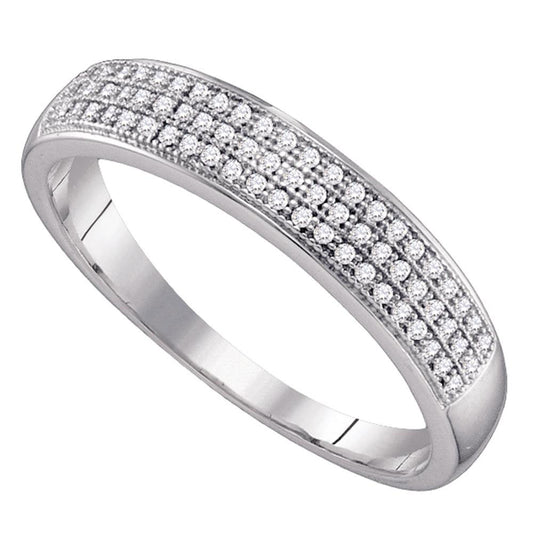 10kt White Gold Mens Round Diamond Wedding Pave Band Ring 1/5 Cttw