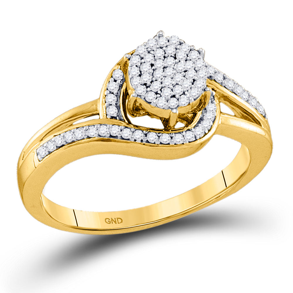 10kt Yellow Gold Womens Round Diamond Cluster Ring 1/4 Cttw