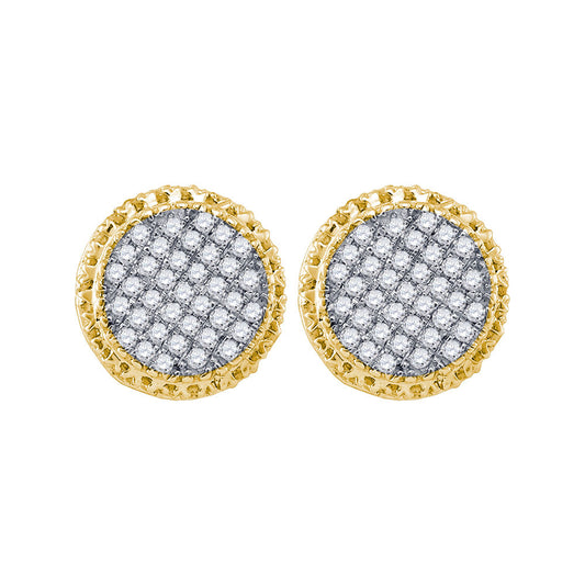 10kt Yellow Gold Mens Round Diamond Circle Cluster Earrings 1/3 Cttw