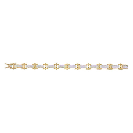 10kt Yellow Gold Mens Round Diamond Big Look Pave-set Fashion Bracelet 1-3/8 Cttw