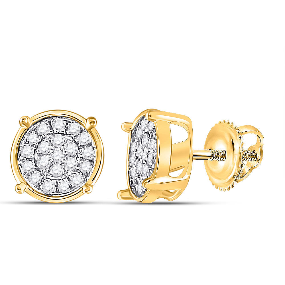 10kt Yellow Gold Womens Round Diamond Circle Cluster Earrings 1/10 Cttw