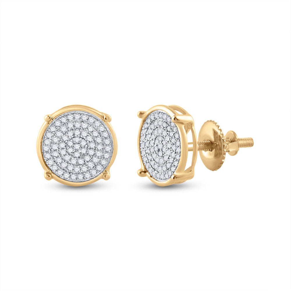 10kt Yellow Gold Mens Round Diamond Circle Disk Cluster Earrings 1/4 Cttw