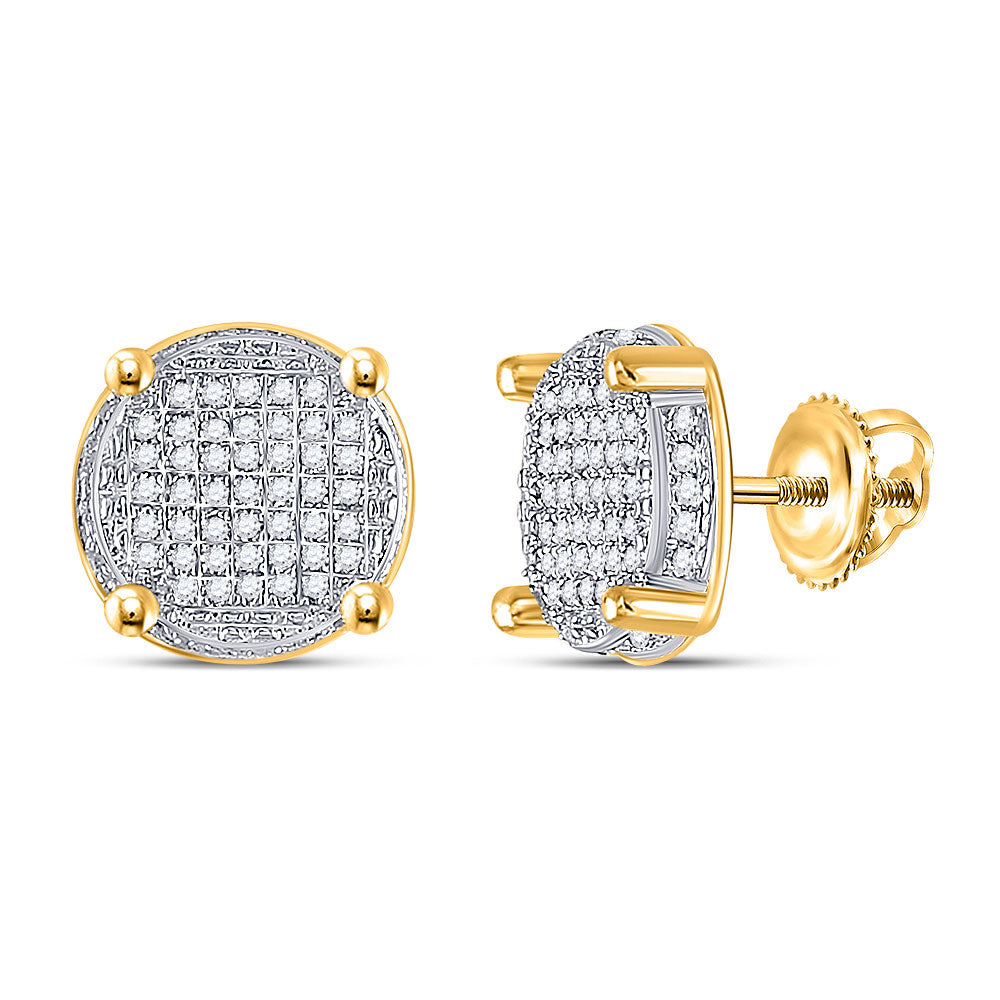 10kt Yellow Gold Mens Round Diamond Circle Cluster Earrings 1/4 Cttw