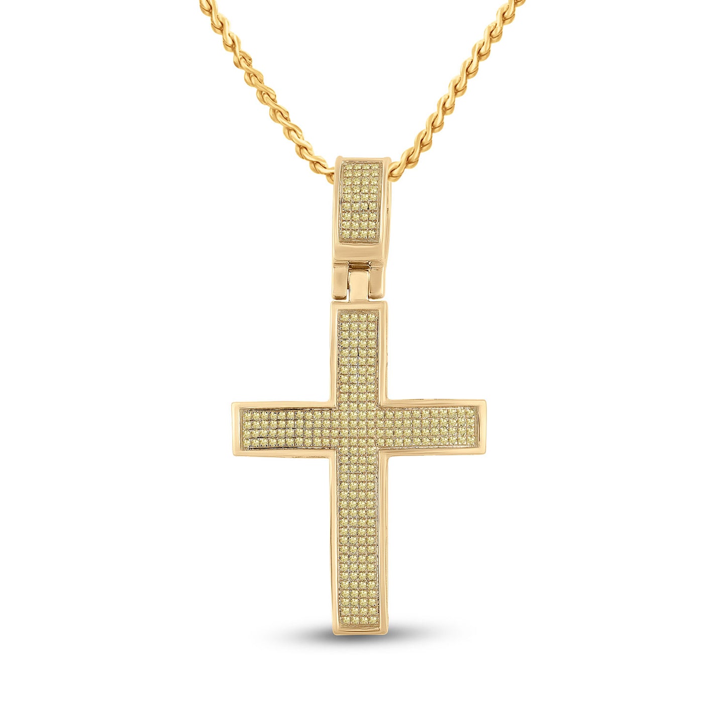 10kt Yellow Gold Mens Round Yellow Color Enhanced Diamond Cross Charm Pendant 1/2 Cttw