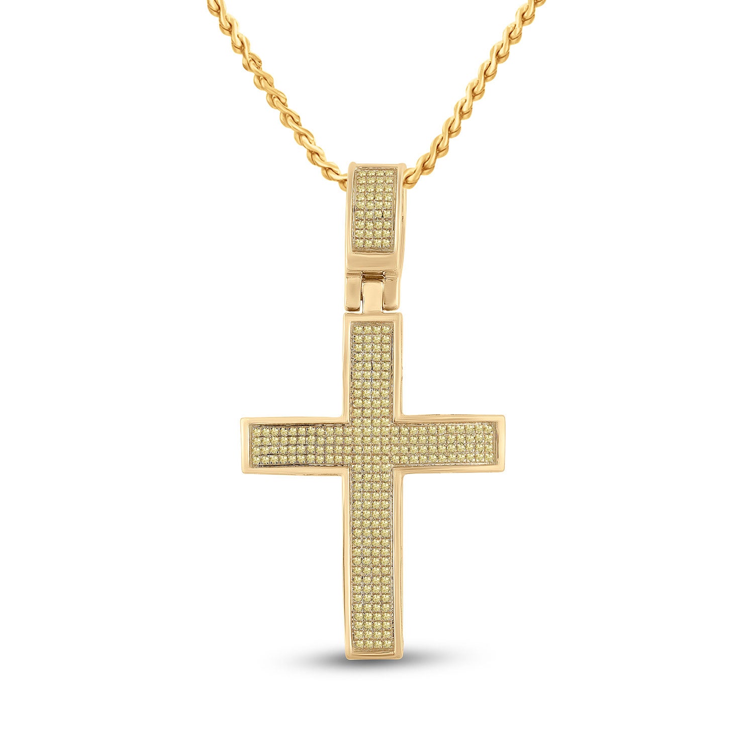 10kt Yellow Gold Mens Round Yellow Color Enhanced Diamond Cross Charm Pendant 1/2 Cttw