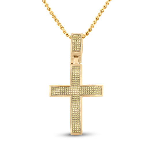 10kt Yellow Gold Mens Round Yellow Color Enhanced Diamond Cross Charm Pendant 1/2 Cttw