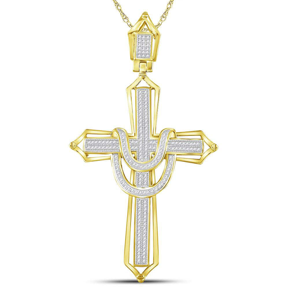 10kt Yellow Gold Mens Round Diamond Cross Charm Pendant 1/2 Cttw