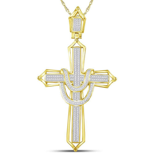 10kt Yellow Gold Mens Round Diamond Cross Charm Pendant 1/2 Cttw