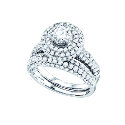 14kt White Gold Round Diamond Bridal Wedding Ring Band Set 2-1/5 Cttw
