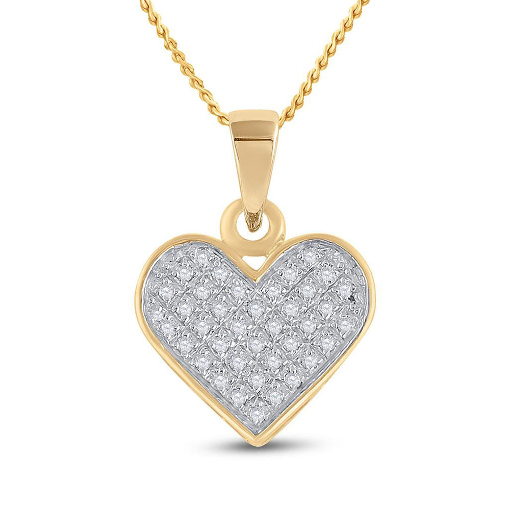 Yellow-tone Sterling Silver Womens Round Diamond Heart Pendant 1/10 Cttw