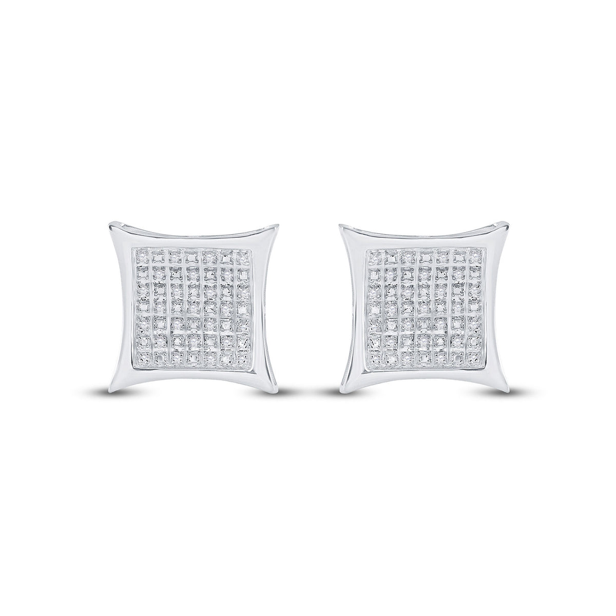 Sterling Silver Womens Round Diamond Kite Square Earrings 1/5 Cttw