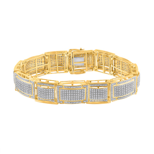 10kt Yellow Gold Mens Round Diamond Link Bracelet 3-7/8 Cttw