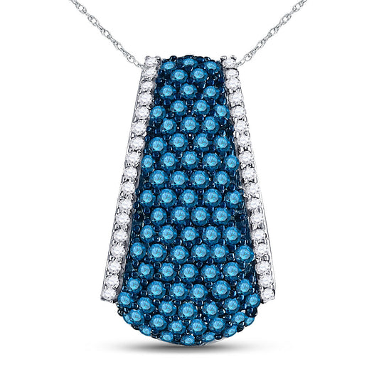 10kt White Gold Womens Round Blue Color Enhanced Diamond Fashion Pendant 1 Cttw