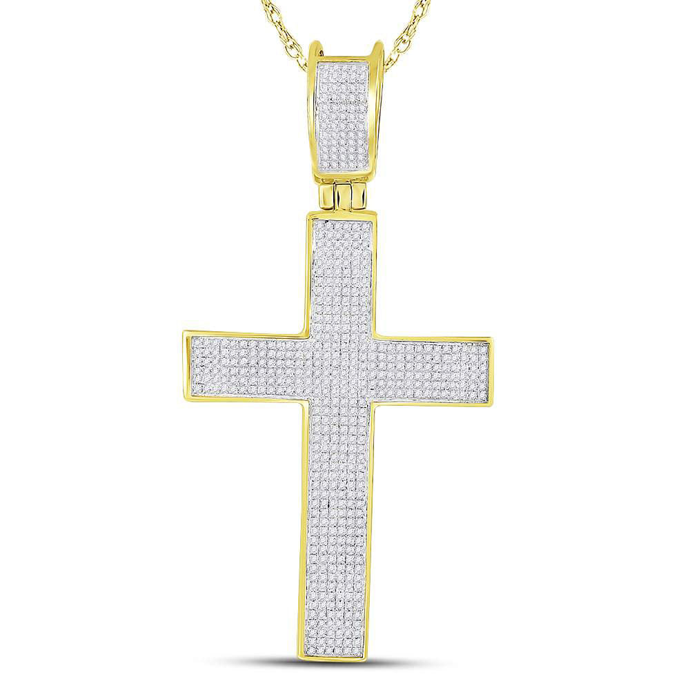 10kt Yellow Gold Mens Round Diamond Cross Charm Pendant 1 Cttw