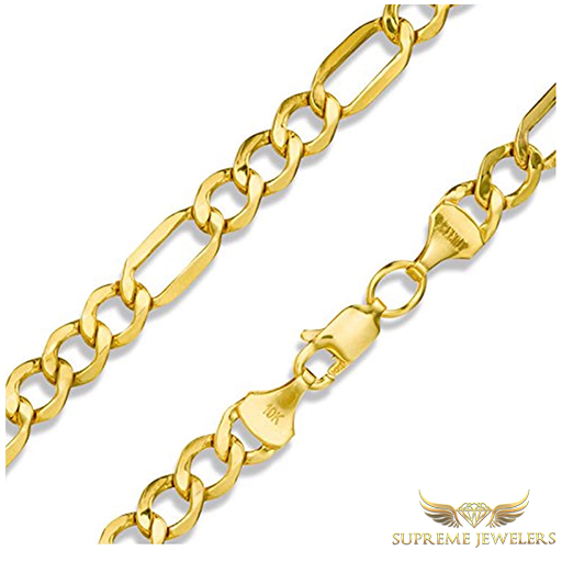 7mm 10K Gold Figaro Link