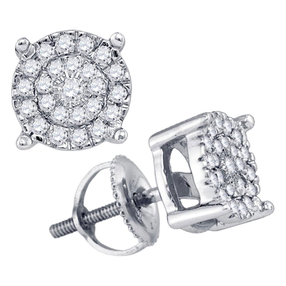 10kt White Gold Womens Round Diamond Circle Cluster Earrings 1/4 Cttw