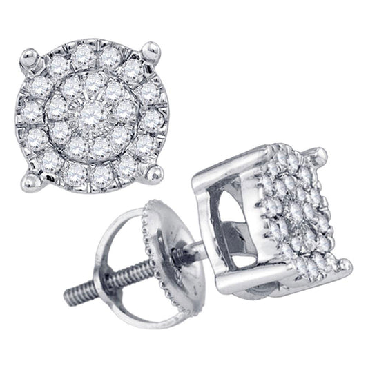 10kt White Gold Womens Round Diamond Circle Cluster Earrings 1/4 Cttw