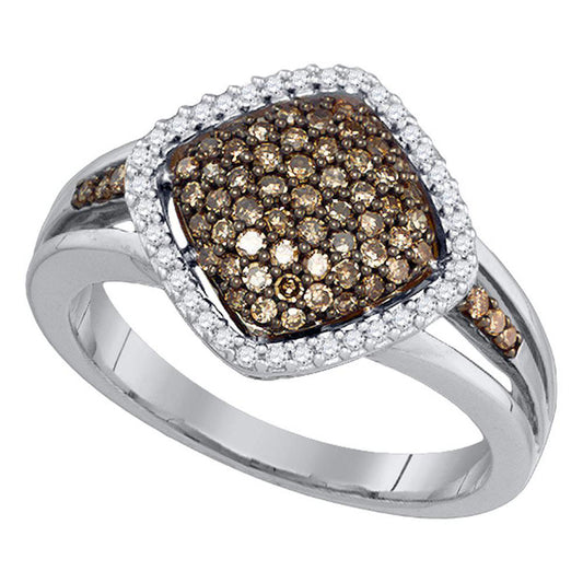 10kt White Gold Womens Round Brown Diamond Cluster Ring 1/2 Cttw