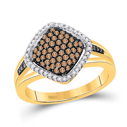 10kt Yellow Gold Womens Round Brown Diamond Cluster Ring 1/2 Cttw