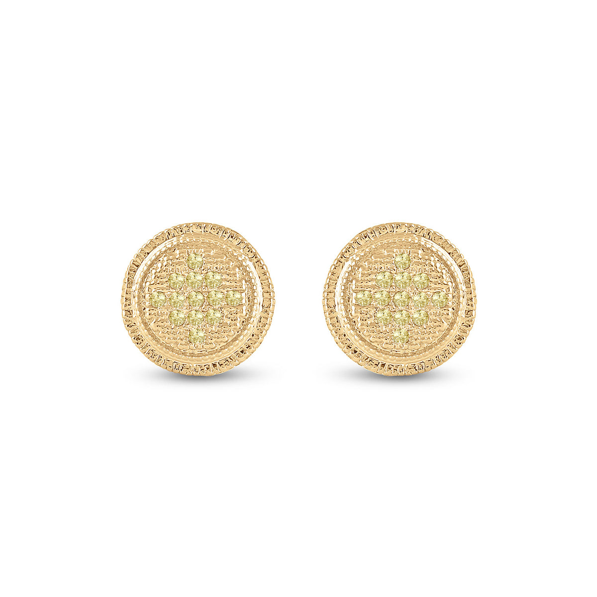Sterling Silver Womens Round Yellow Color Enhanced Diamond Circle Earrings 1/20 Cttw