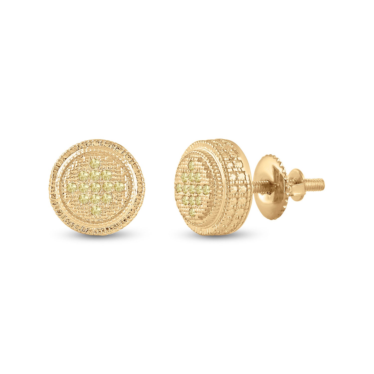 Sterling Silver Womens Round Yellow Color Enhanced Diamond Circle Earrings 1/20 Cttw