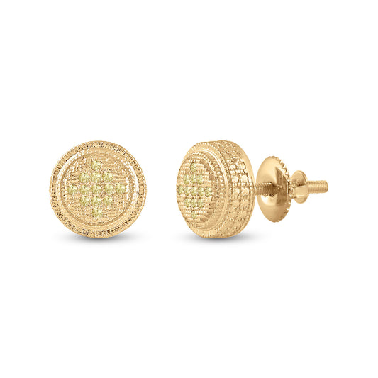 Sterling Silver Womens Round Yellow Color Enhanced Diamond Circle Earrings 1/20 Cttw
