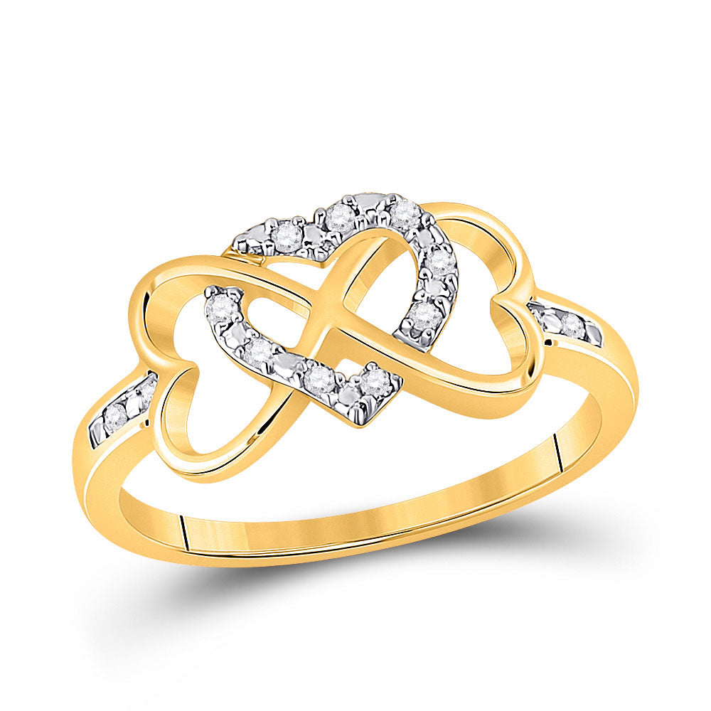 10kt Yellow Gold Womens Round Diamond Infinity Heart Ring 1/10 Cttw