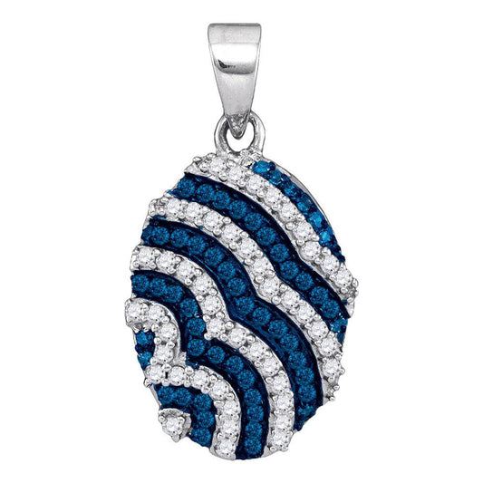 10kt White Gold Womens Round Diamond Striped Oval Pendant 1/3 Cttw