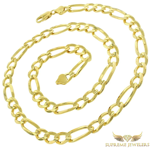8mm 10K Gold Figaro Link