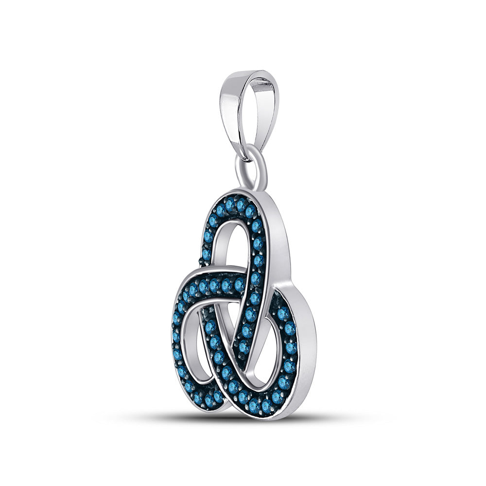 Sterling Silver Womens Round Blue Color Enhanced Diamond Triquetra Pendant 1/4 Cttw