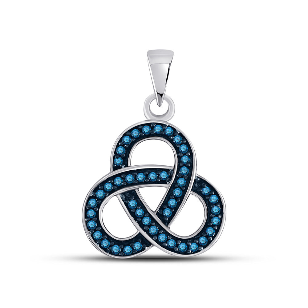 Sterling Silver Womens Round Blue Color Enhanced Diamond Triquetra Pendant 1/4 Cttw
