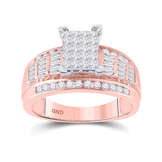10kt Rose Gold Princess Diamond Cluster Bridal Wedding Engagement Ring 1 Cttw