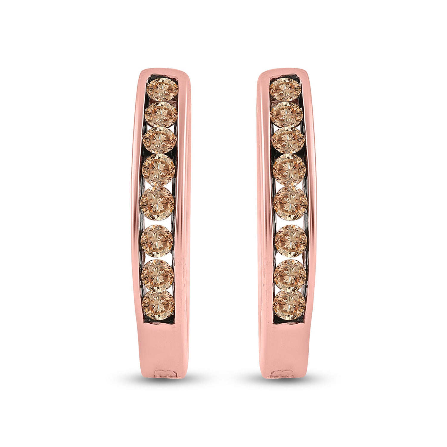 14kt Rose Gold Womens Round Brown Diamond Hoop Earrings 1/4 Cttw