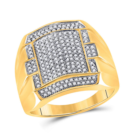 10kt Yellow Gold Mens Round Diamond Square Cluster Ring 1/2 Cttw