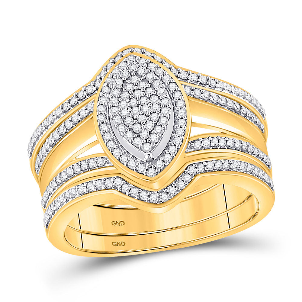 10kt Yellow Gold Round Diamond 3-Piece Bridal Wedding Ring Band Set 1/3 Cttw