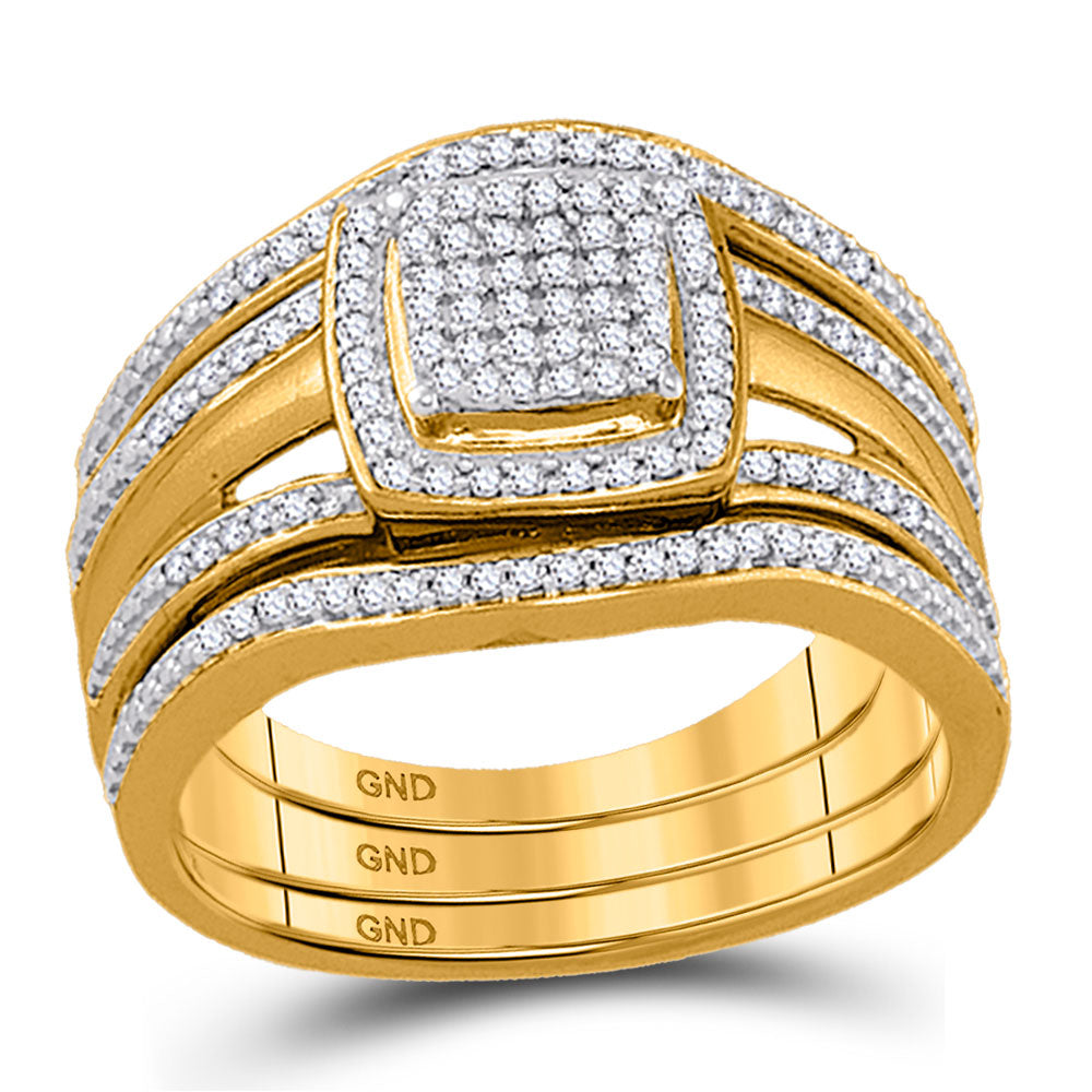 10kt Yellow Gold Round Diamond Bridal Wedding Ring Band Set 1/3 Cttw