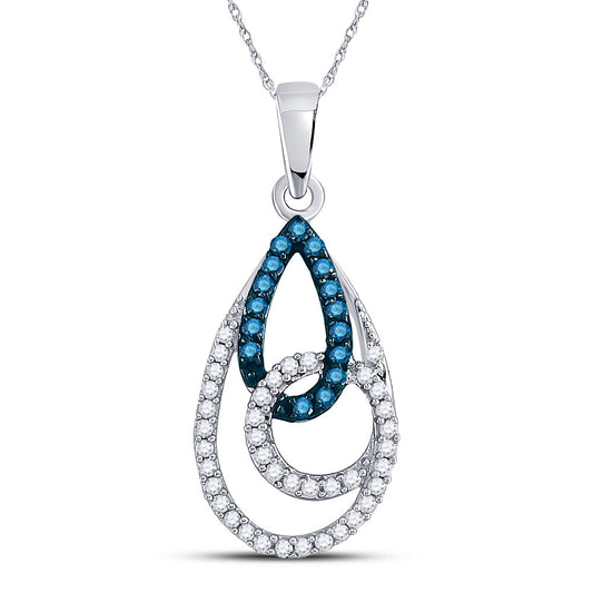 10kt White Gold Womens Round Blue Color Enhanced Diamond Teardrop Pendant 1/3 Cttw