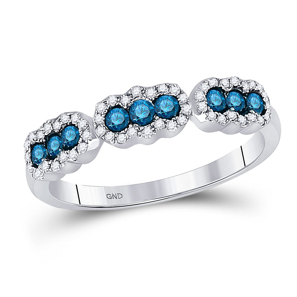 10kt White Gold Womens Round Blue Color Enhanced Diamond Band Ring 1/2 Cttw