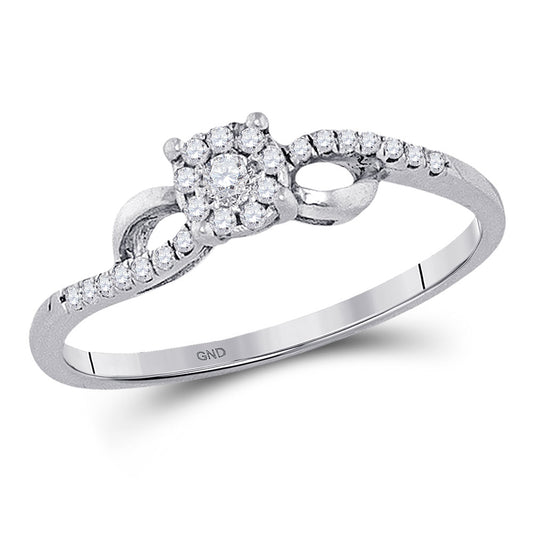 10kt White Gold Womens Round Diamond Cluster Promise Ring 1/10 Cttw