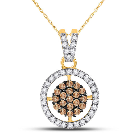 10kt Yellow Gold Womens Round Brown Diamond Cluster Pendant 1/2 Cttw