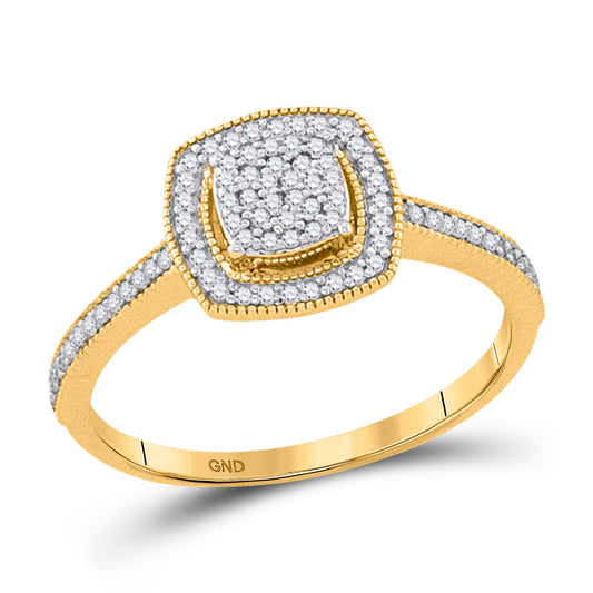10kt Yellow Gold Womens Round Diamond Square Cluster Ring 1/5 Cttw