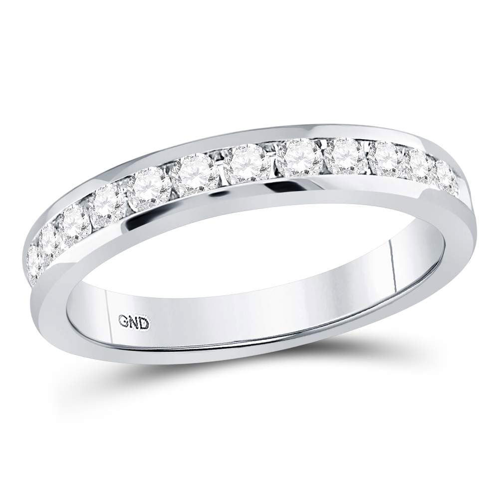 14kt White Gold Womens Machine-Set Round Diamond Wedding Band 1/2 Cttw